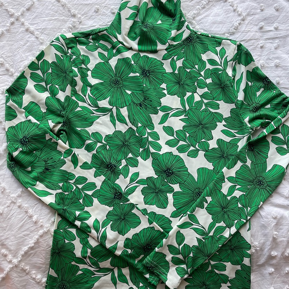 J.Crew Kelly Green Floral Turtleneck Top